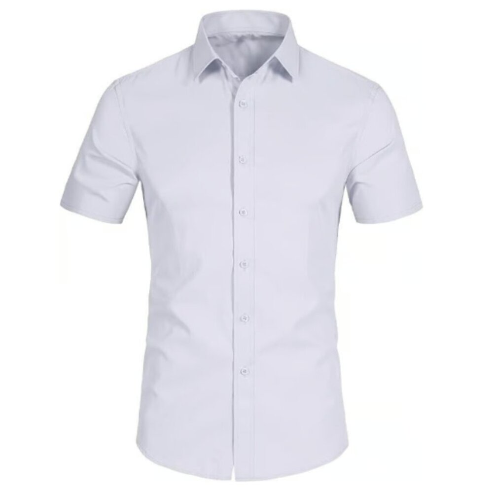DELCARINO Men's White Short Sleeve Button Up Shirts Solid Slim Fit (XL)